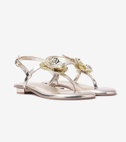 Floral Flats Sandal - Gold
