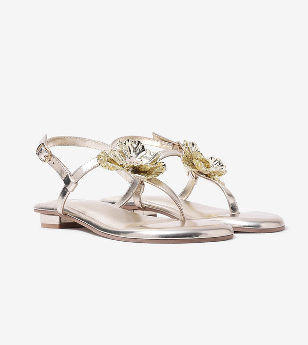 Floral Flats Sandal - Gold