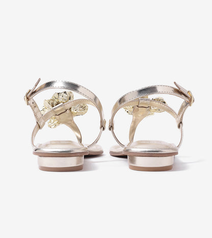 Floral Flats Sandal - Gold