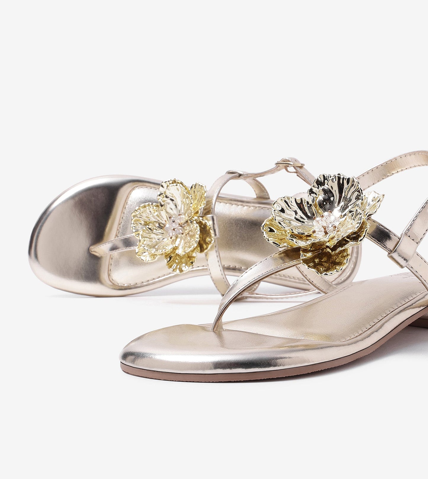 Floral Flats Sandal - Gold