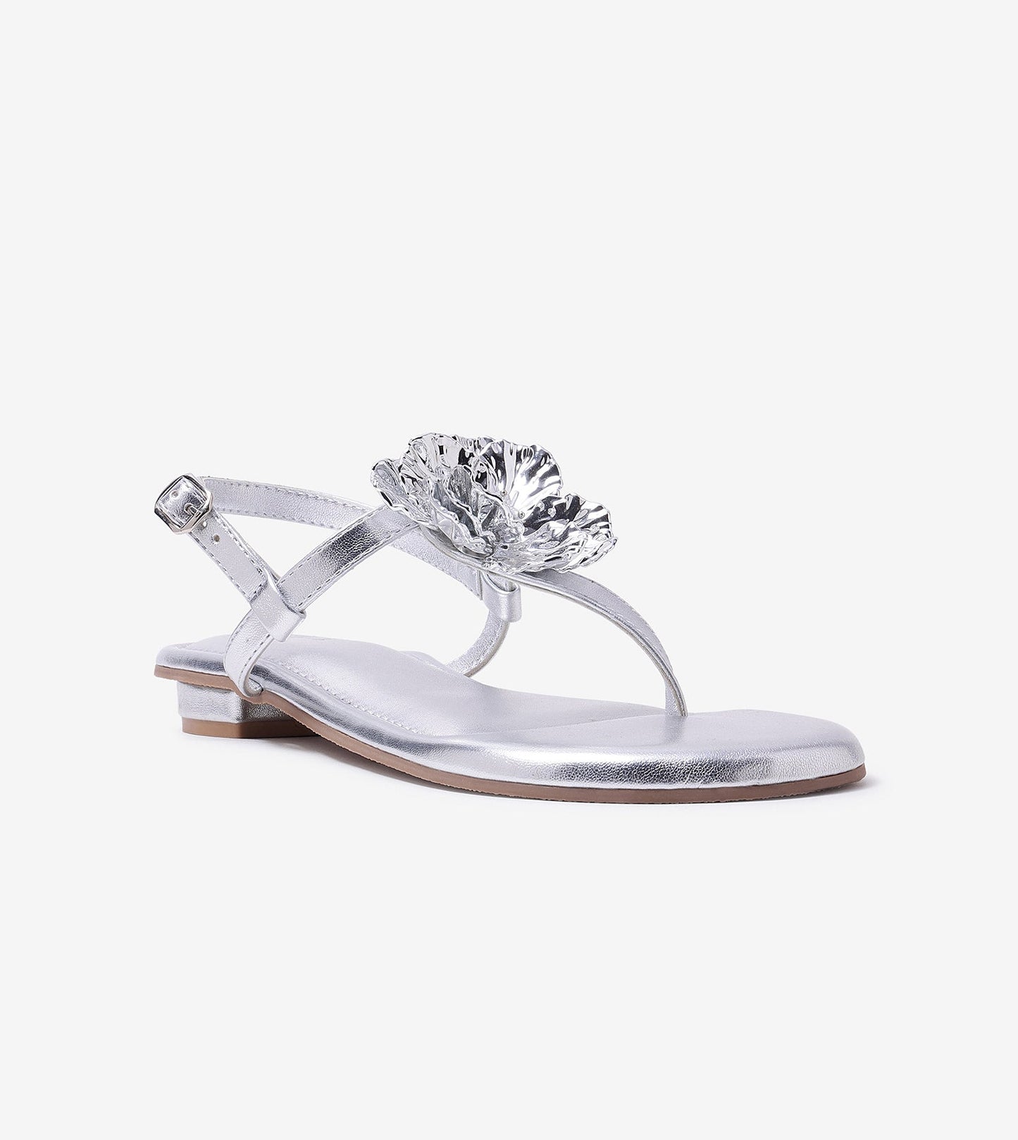 Floral Flats Sandal - Silver