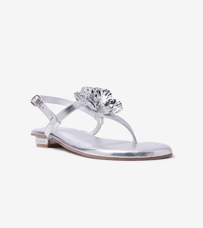 Floral Flats Sandal - Silver
