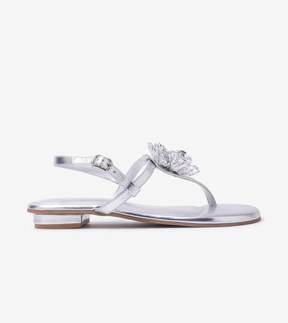 Floral Flats Sandal - Silver