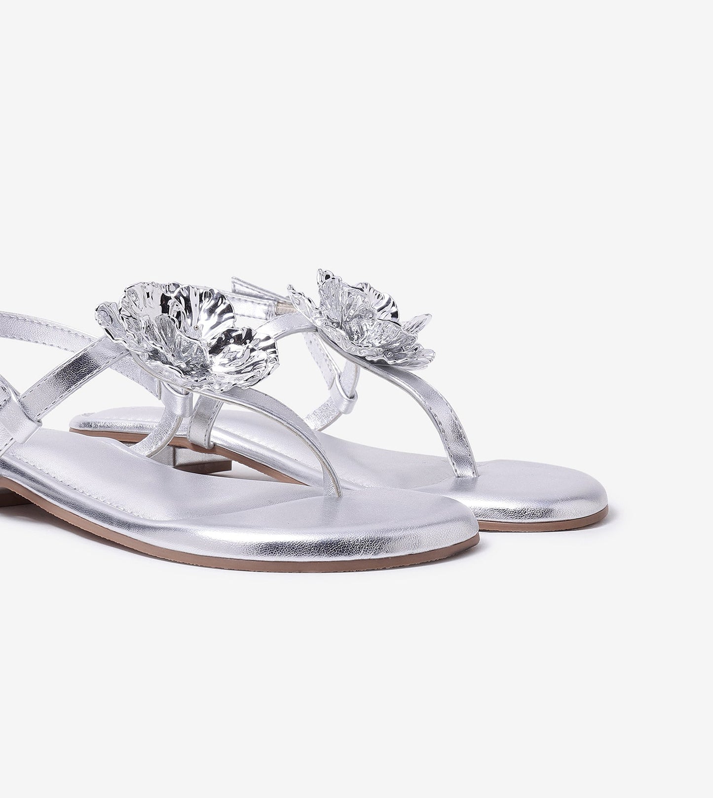 Floral Flats Sandal - Silver