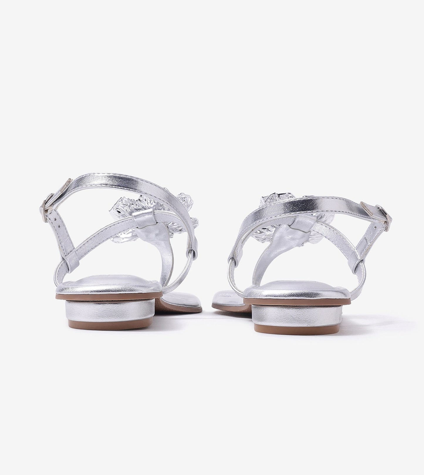 Floral Flats Sandal - Silver