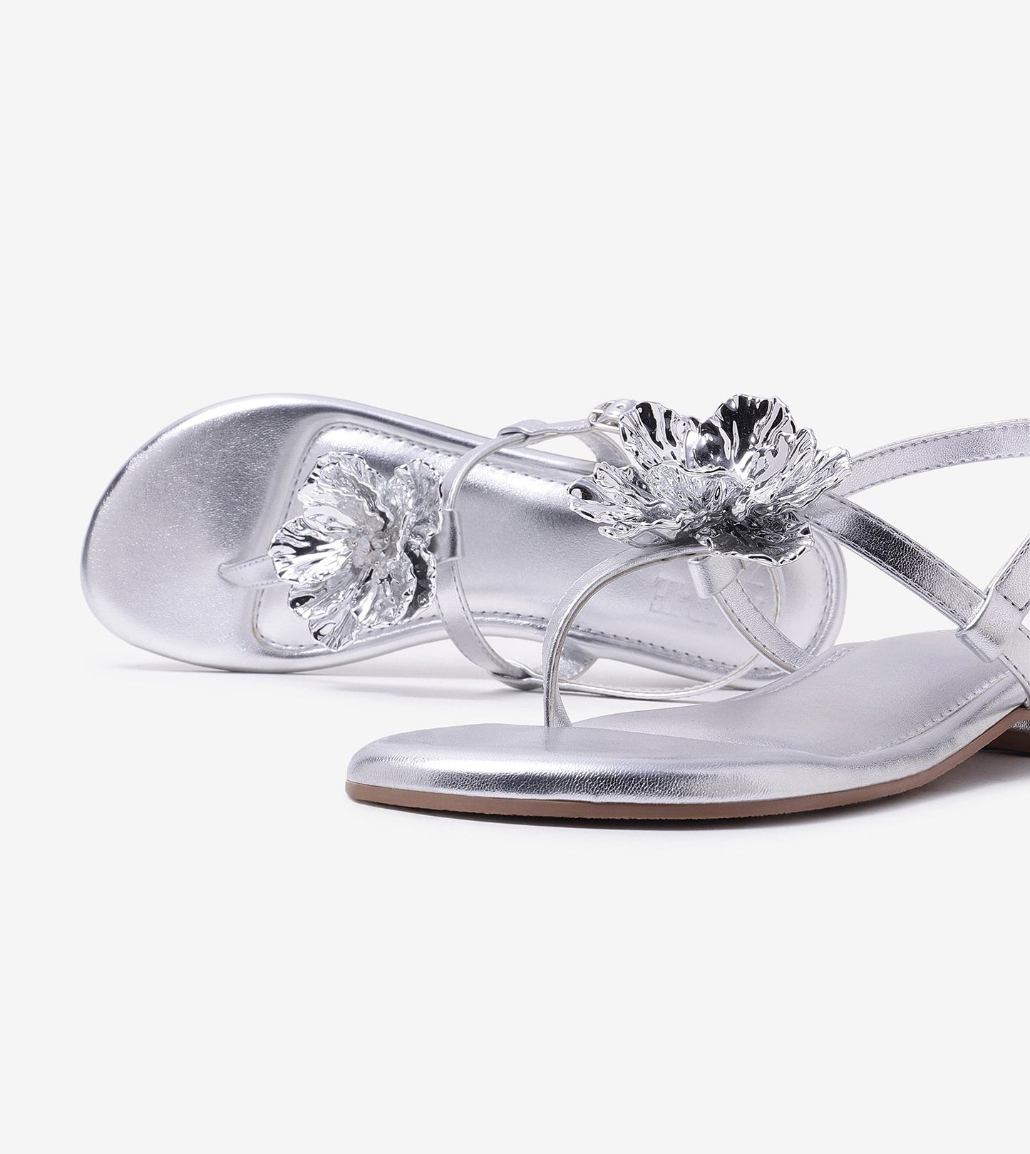 Floral Flats Sandal - Silver