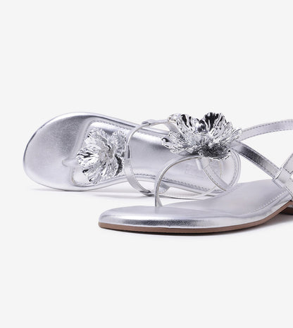 Floral Flats Sandal - Silver