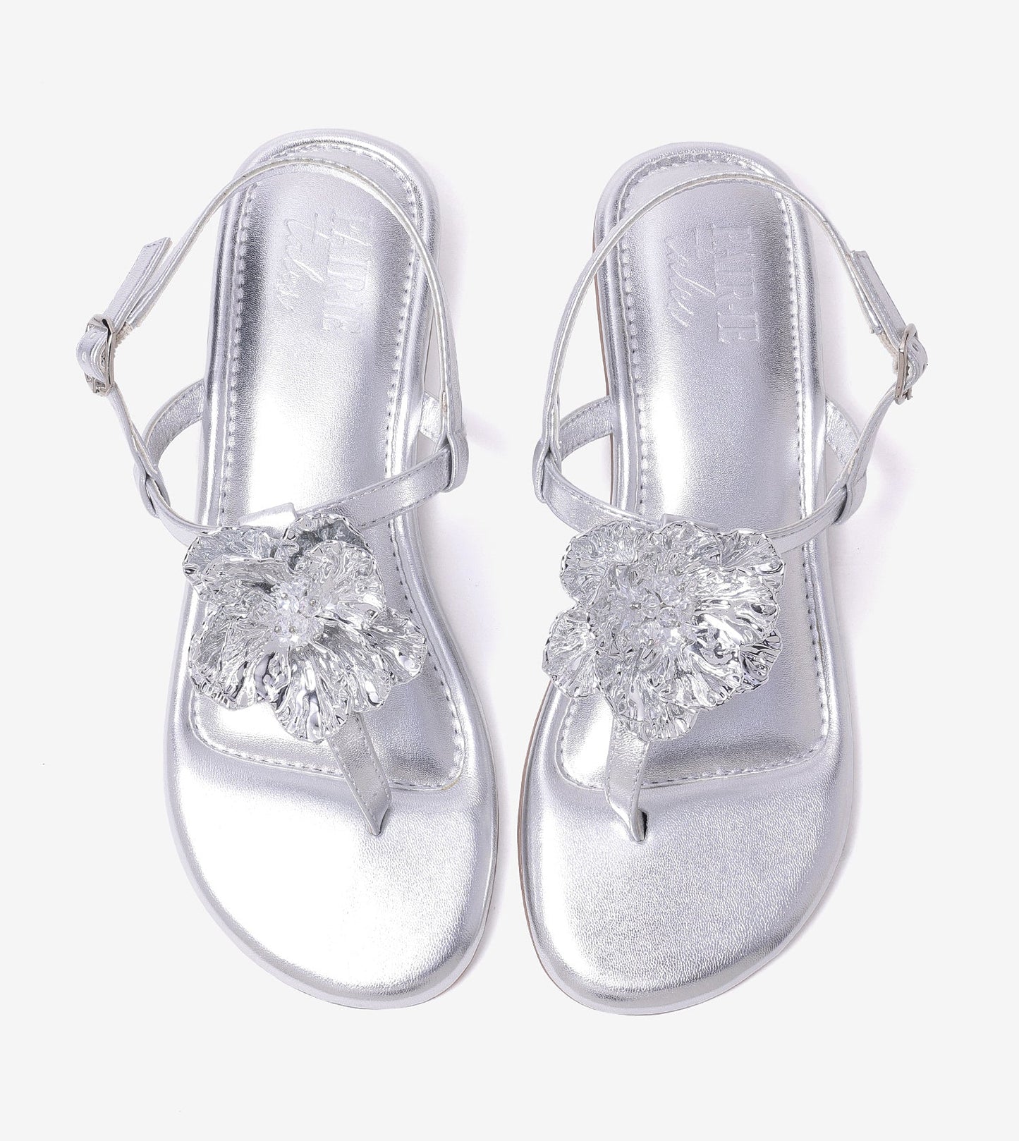 Floral Flats Sandal - Silver