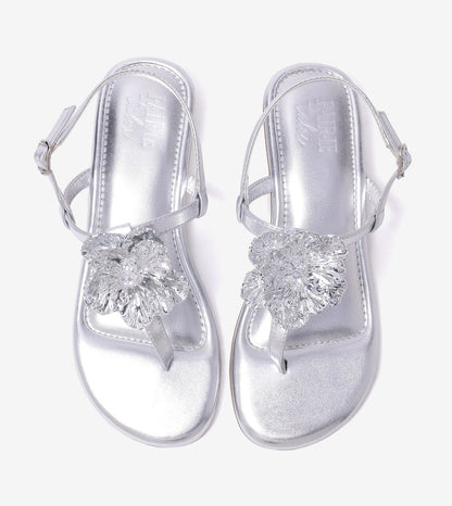 Floral Flats Sandal - Silver