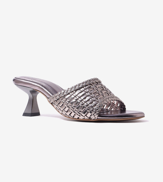 Woven Statement Mule Heels - Gunmetal