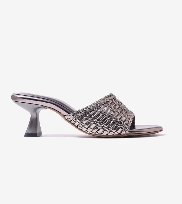 Woven Statement Mule Heels - Gunmetal