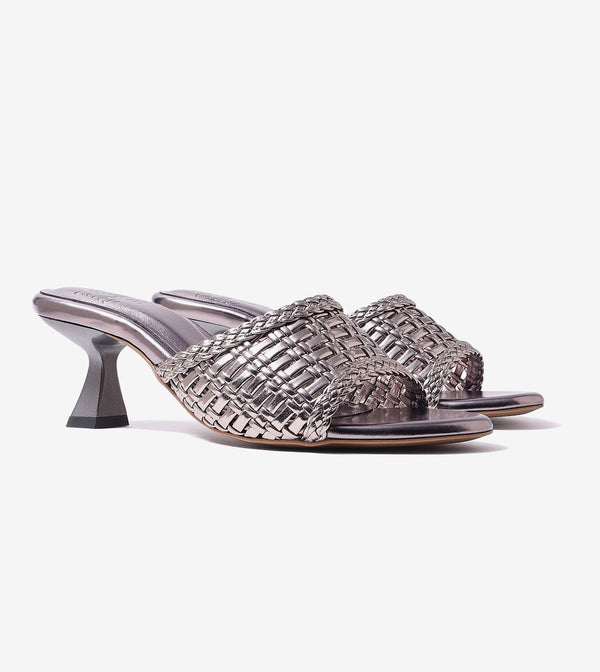 Woven Statement Mule Heels - Gunmetal