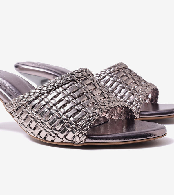 Woven Statement Mule Heels - Gunmetal