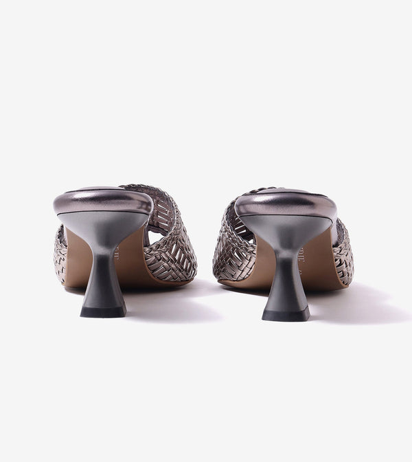 Woven Statement Mule Heels - Gunmetal