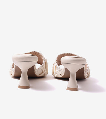 Braided Knot Strap Heels - Beige