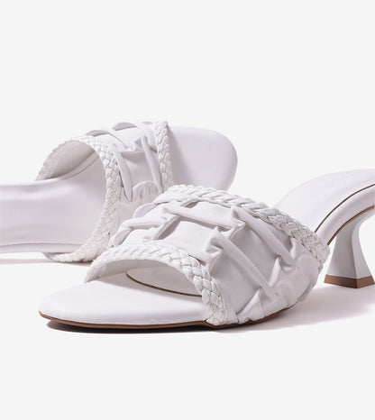 Braided Knot Strap Heels - Cream
