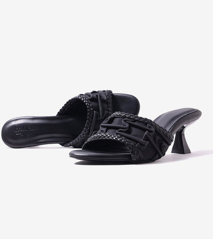 Braided Knot Strap Heels - Black
