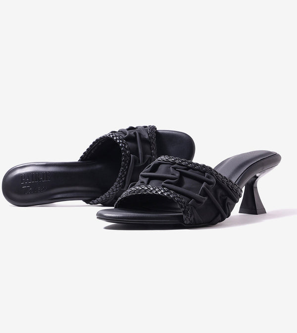 Braided Knot Strap Heels - Black