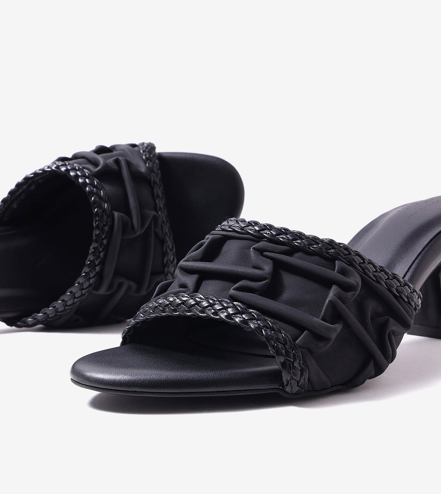Braided Knot Strap Heels - Black