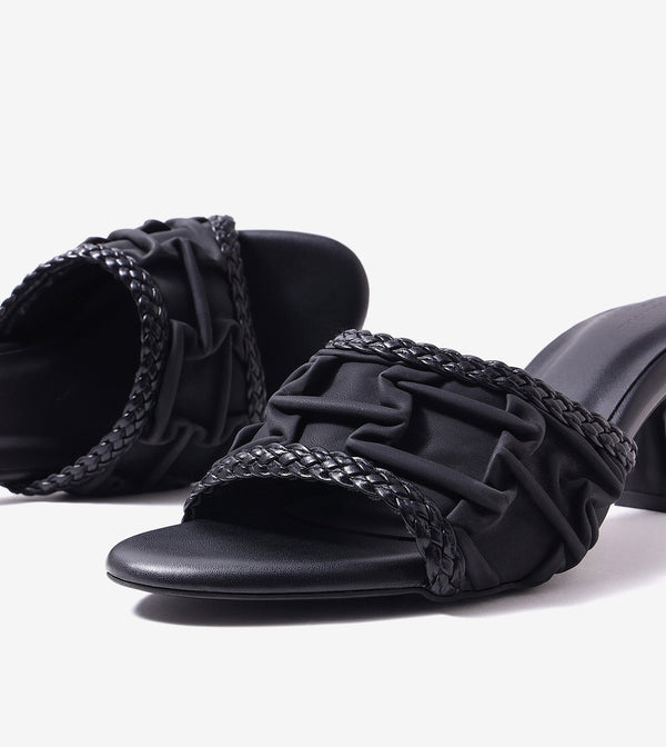 Braided Knot Strap Heels - Black