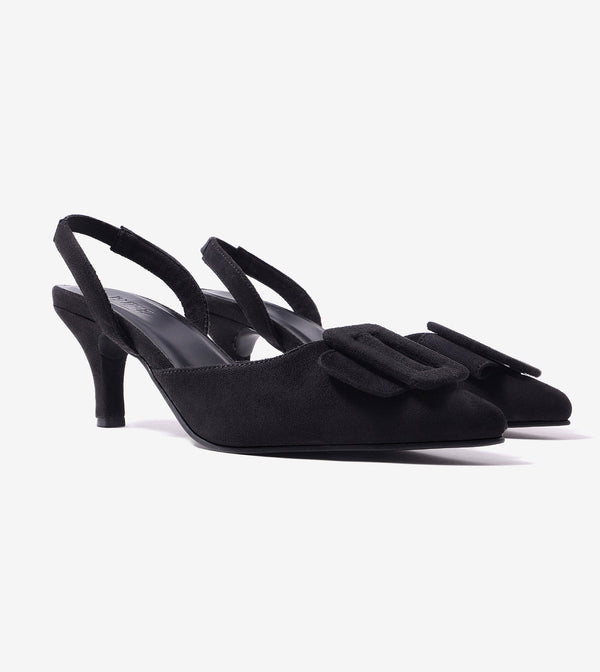 Buckle Pointed Heels - Black