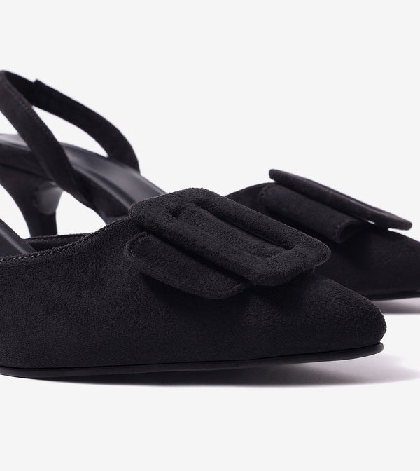 Buckle Pointed Heels - Black