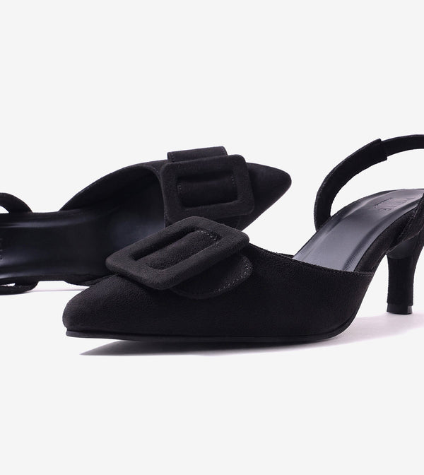 Buckle Pointed Heels - Black
