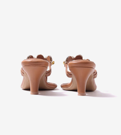 Embellished T-Strap Beaded Heels - Tan