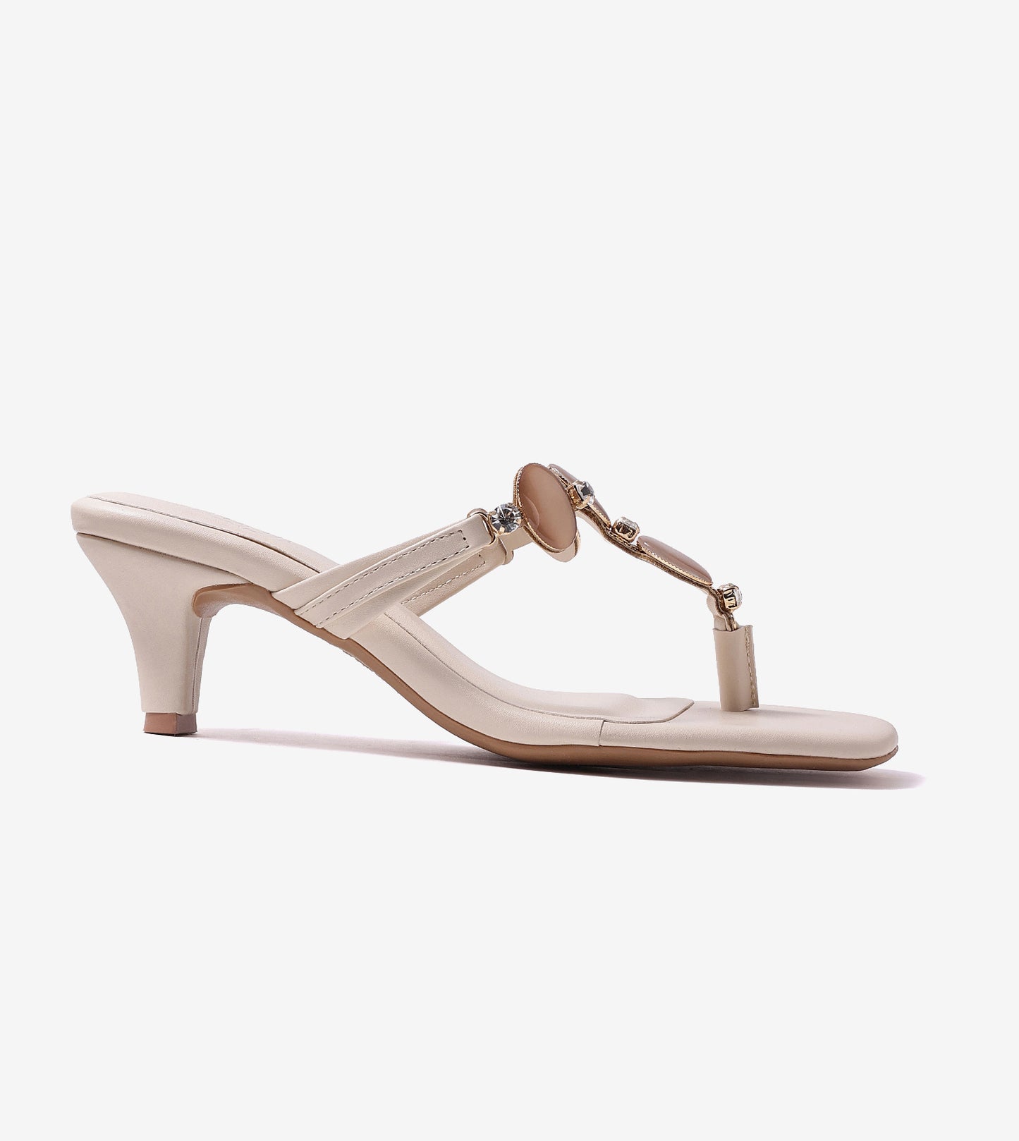 Beaded Heels Sandal - Beige