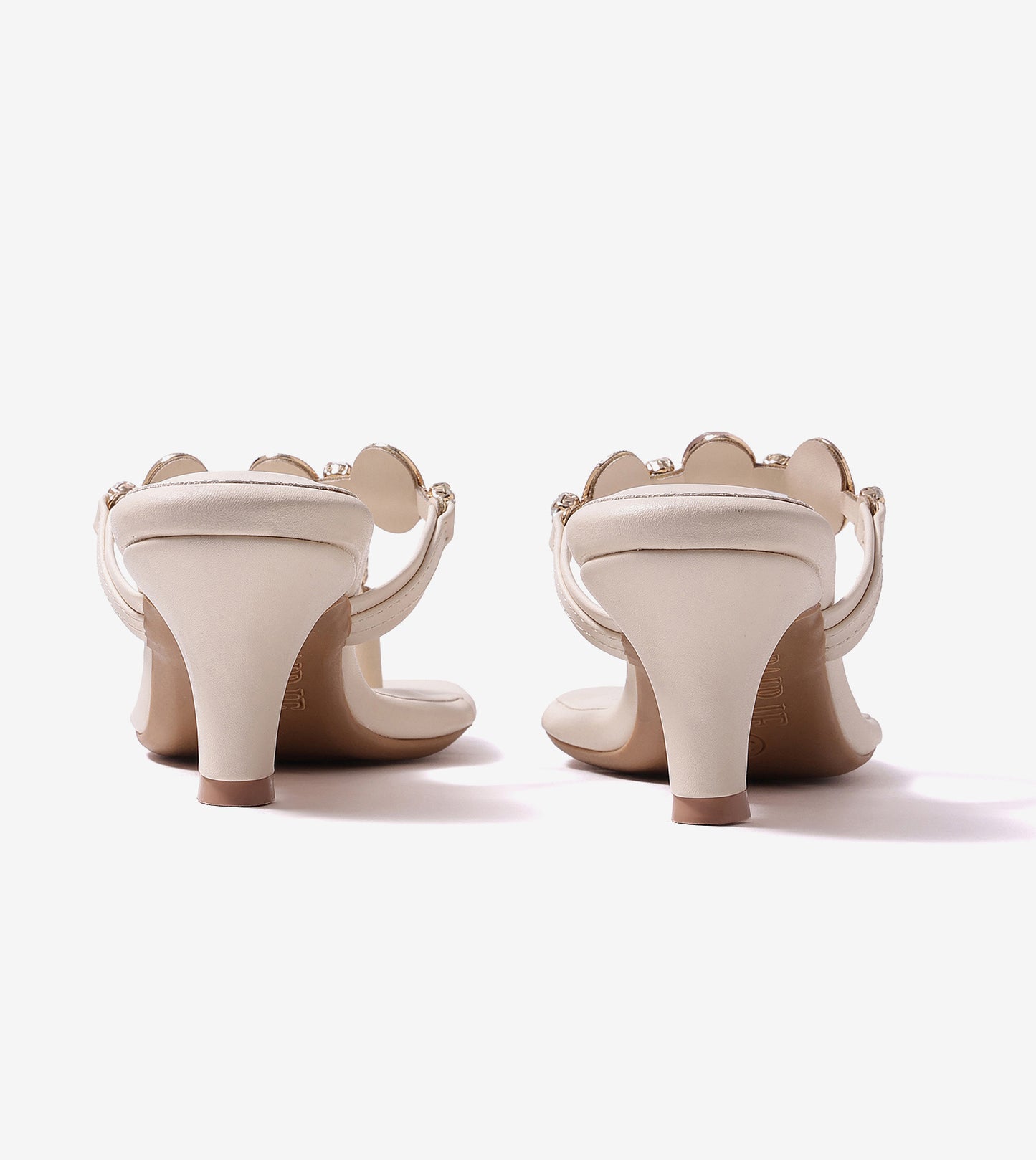 Beaded Heels Sandal - Beige