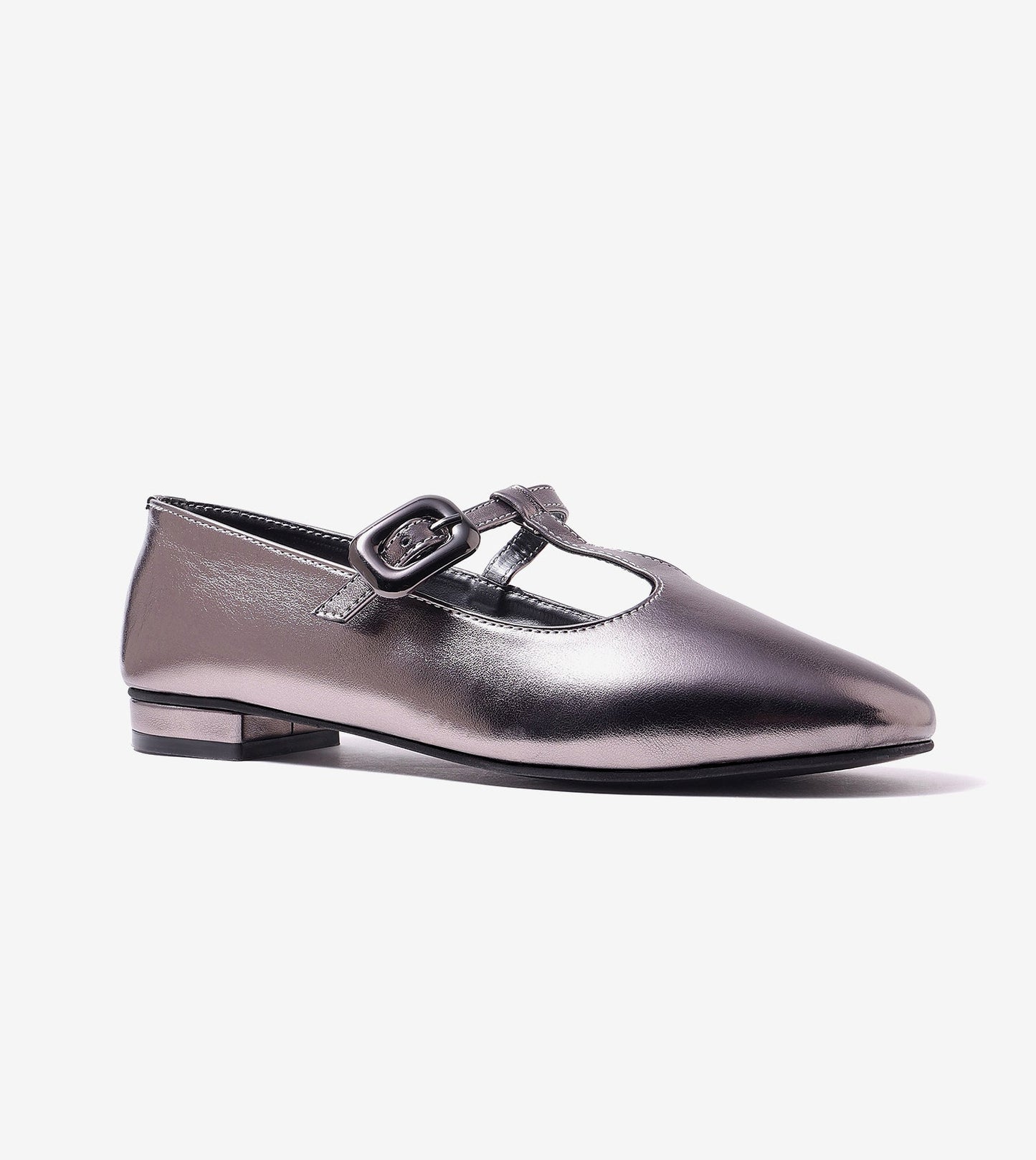Classic Buckled Strap Mary Jane Flats - Gunmetal