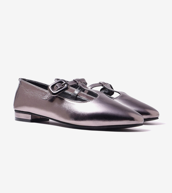 Classic Buckled Strap Mary Jane Flats - Gunmetal