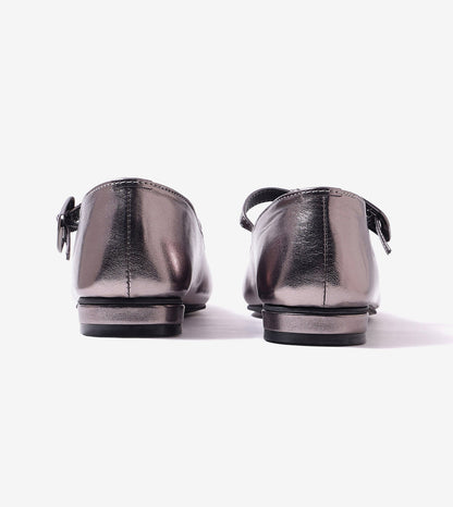 Classic Buckled Strap Mary Jane Flats - Gunmetal