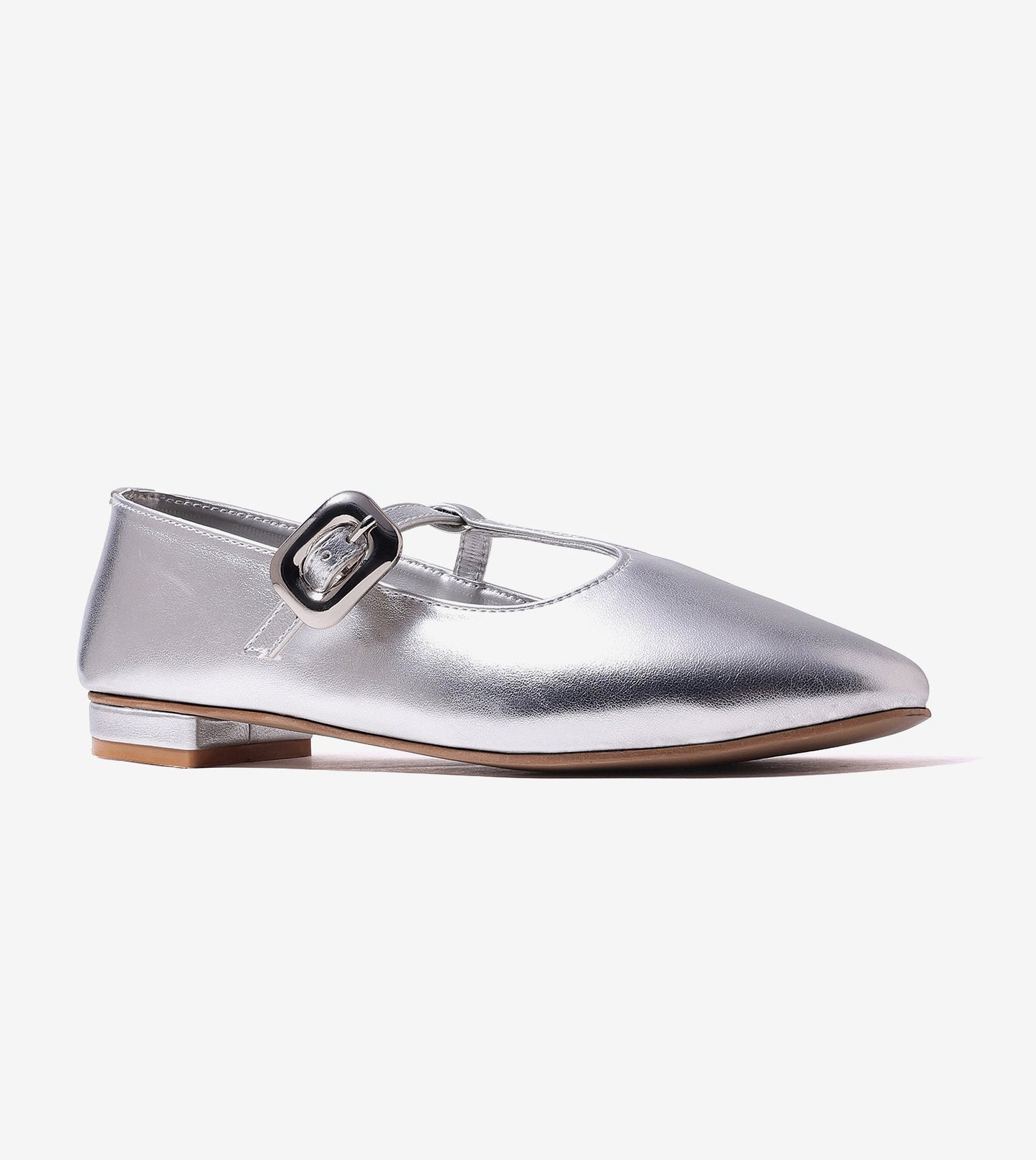 Classic Buckled Strap Mary Jane Flats - Silver
