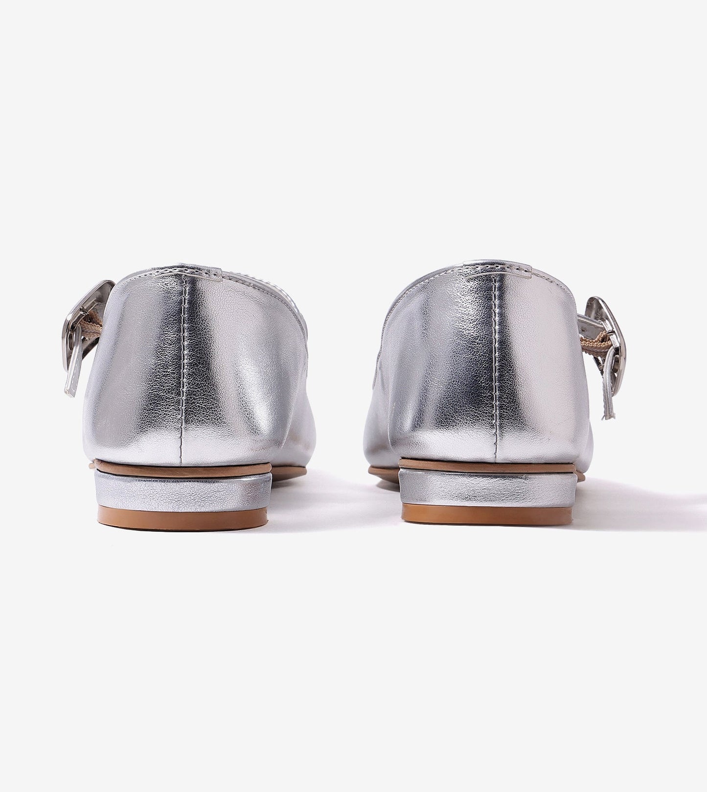 Classic Buckled Strap Mary Jane Flats - Silver
