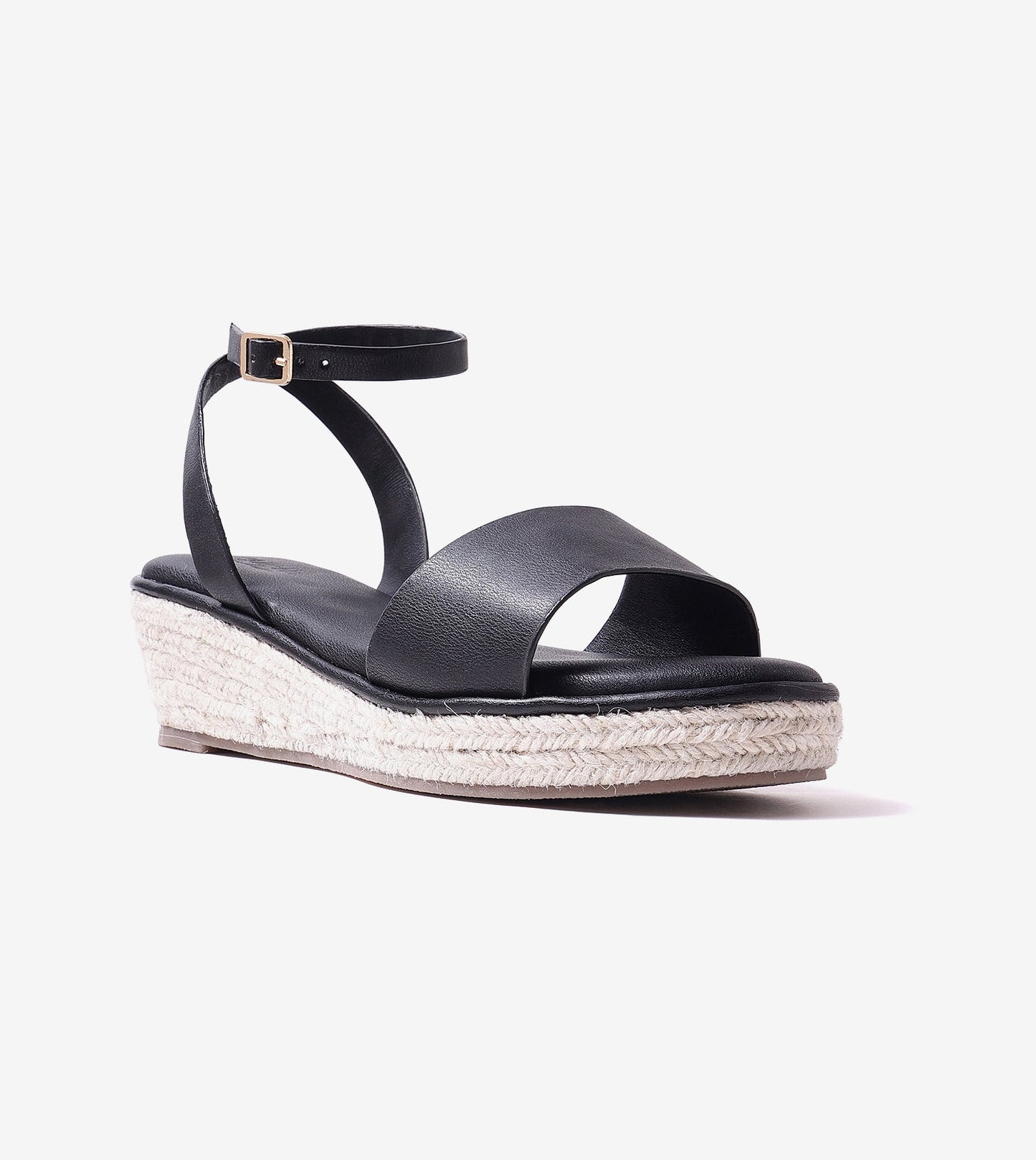 Espadrille Wedges with Ankle Strap - Black