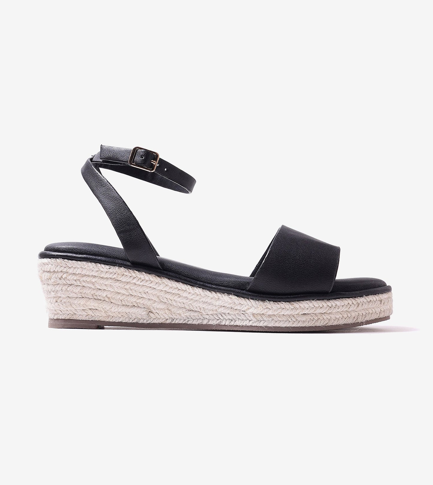Espadrille Wedges with Ankle Strap - Black