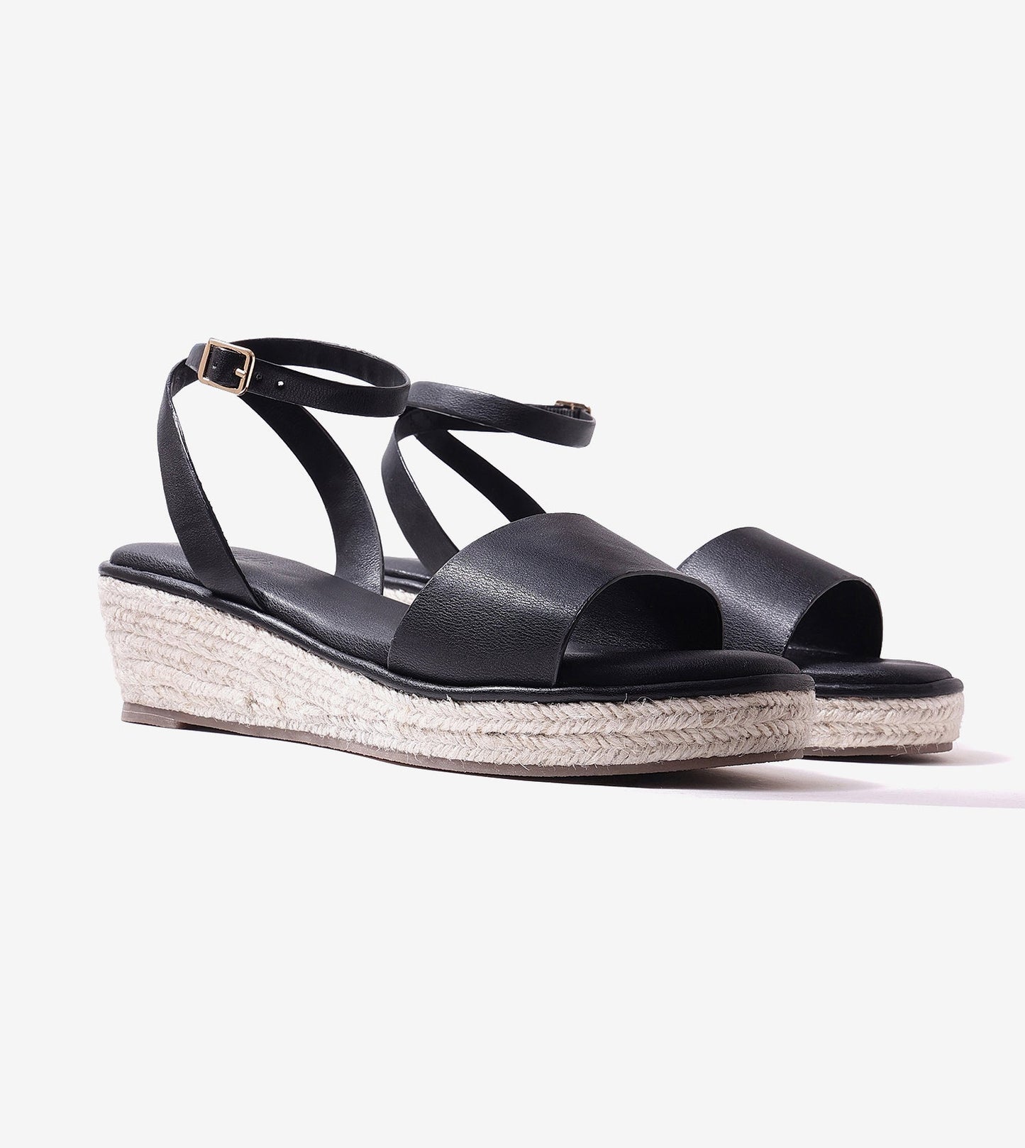 Espadrille Wedges with Ankle Strap - Black