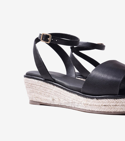 Espadrille Wedges with Ankle Strap - Black