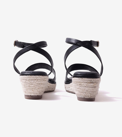 Espadrille Wedges with Ankle Strap - Black