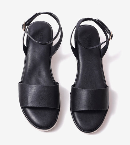 Espadrille Wedges with Ankle Strap - Black