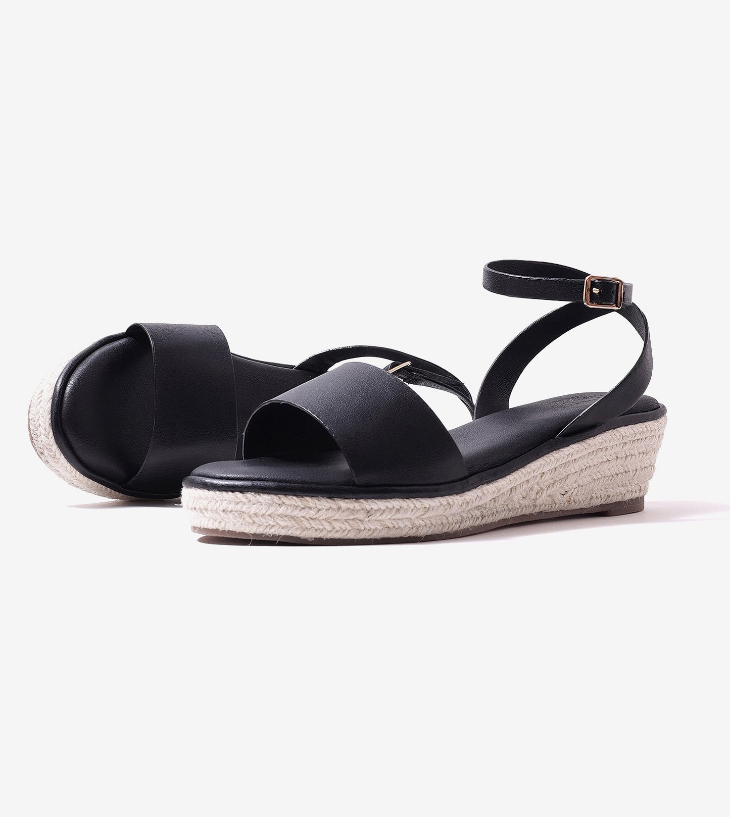 Espadrille Wedges with Ankle Strap - Black