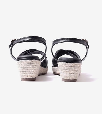 Cross-Strap Espadrille Wedges with Ankle Strap - Black