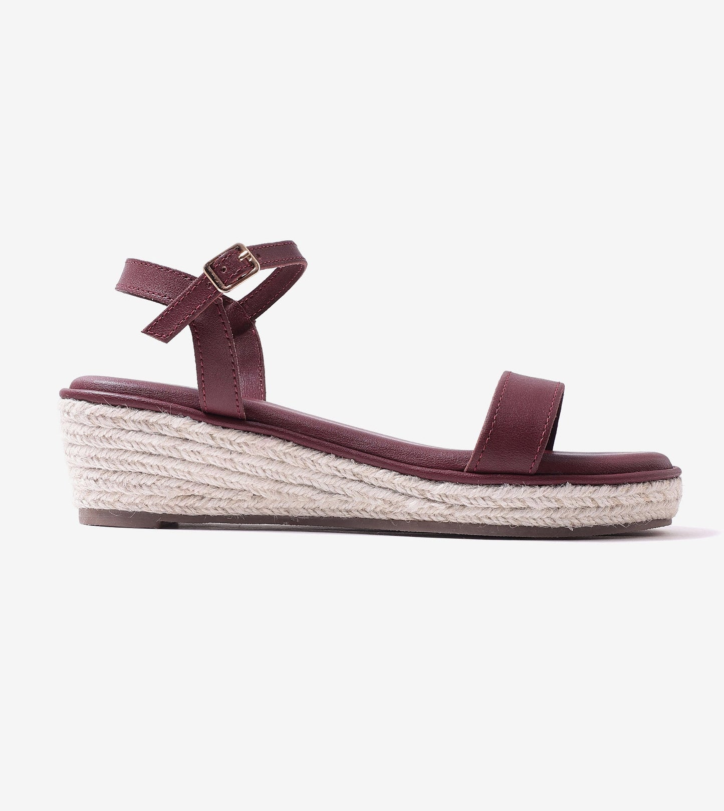 Minimal Two-Strap Platform Espadrille Wedges - Maroon