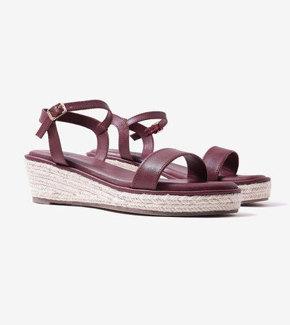 Minimal Two-Strap Platform Espadrille Wedges - Maroon