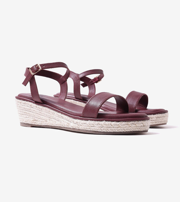 Two-Strap Espadrille Wedges - Maroon