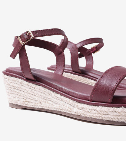 Minimal Two-Strap Platform Espadrille Wedges - Maroon