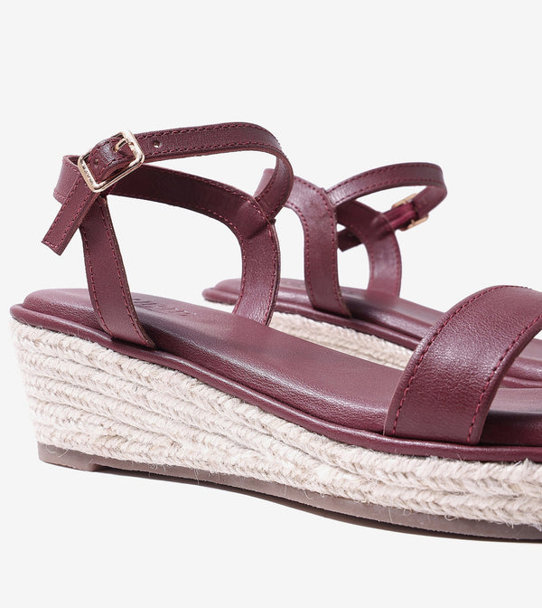 Two-Strap Espadrille Wedges - Maroon