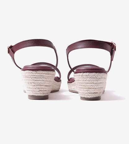 Minimal Two-Strap Platform Espadrille Wedges - Maroon