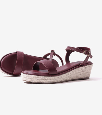Minimal Two-Strap Platform Espadrille Wedges - Maroon